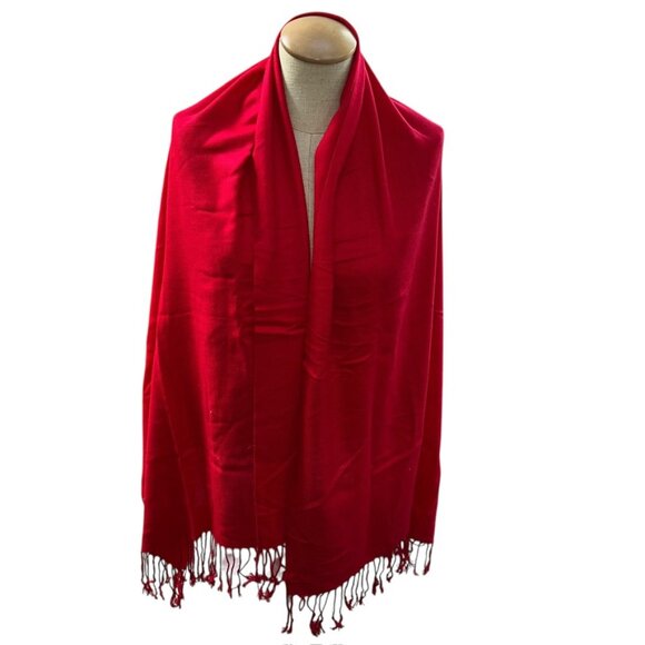 red cashmere silk pashmina shawl scarf HOLIDAY CHRISTMAS - Picture 1 of 6